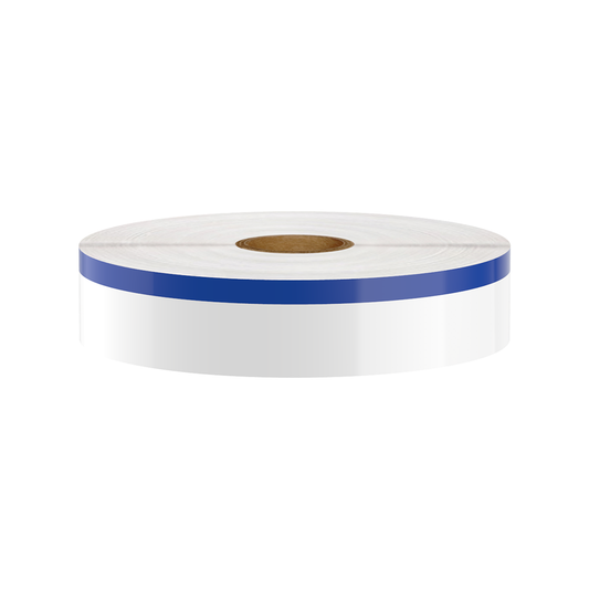 High Tack Vinyl Label Tape For DuraLabel Printers, White w/ Blue Stripe, 1.00" x 140'