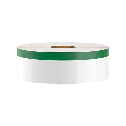 High Tack Vinyl Label Tape For DuraLabel Printers, White w/ Green Stripe, 1.50" x 140'