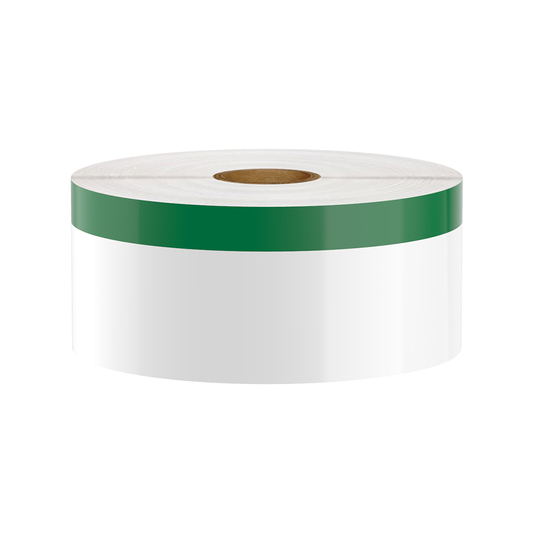 High Tack Vinyl Label Tape For DuraLabel Printers, White w/ Green Stripe, 2.00" x 140'